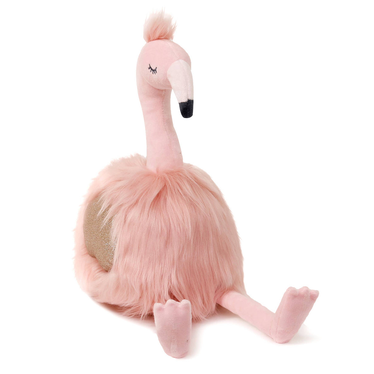 Gloria the Flamingo, a fluffy pink plush with long legs