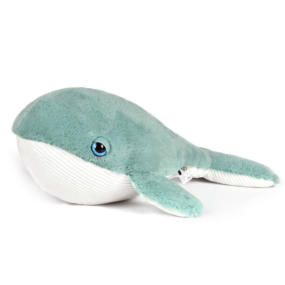 Hurley the Whale, a teal plush whale with a white belly
