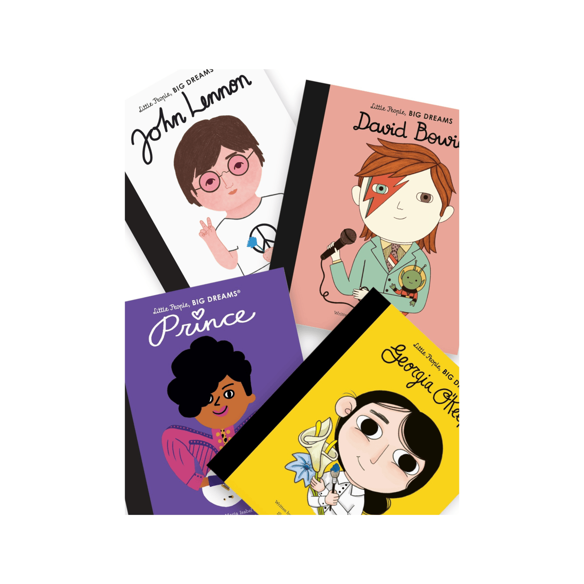 Little People, Big Dreams books about John Lennon, David Bowie, Prince and Georgia O'Keeffe